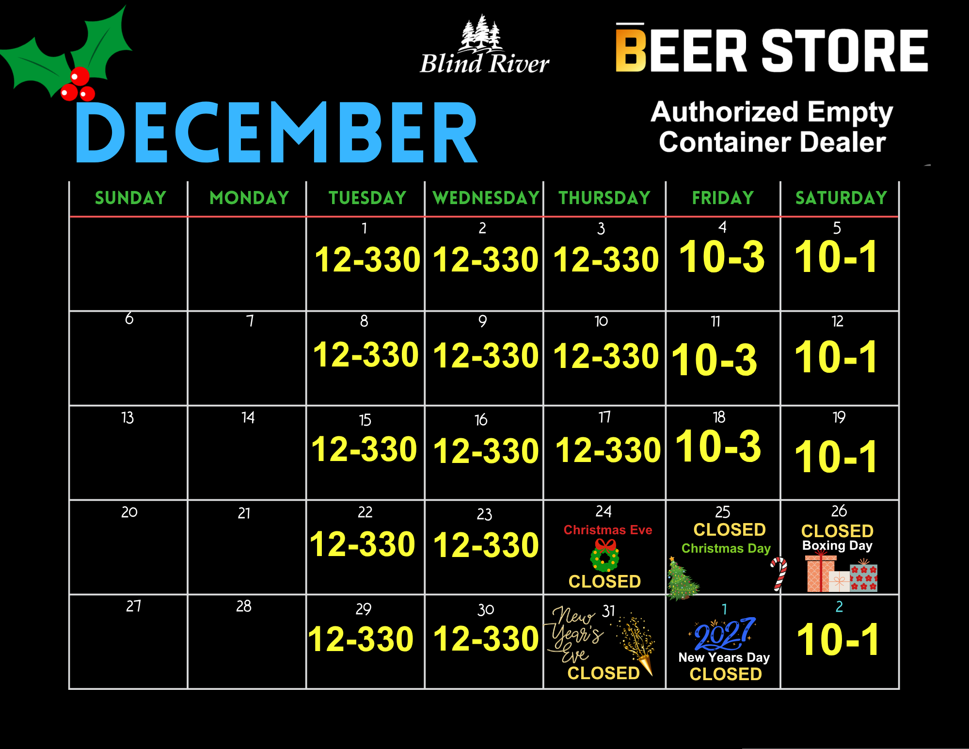 December Beer Repository Hours