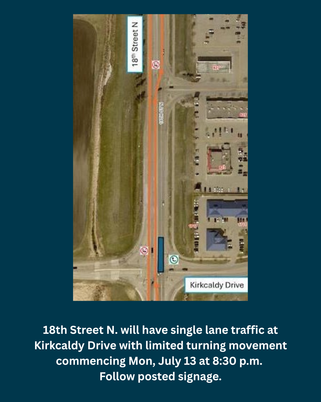 Map of Traffic Advisory on 18th St. N.