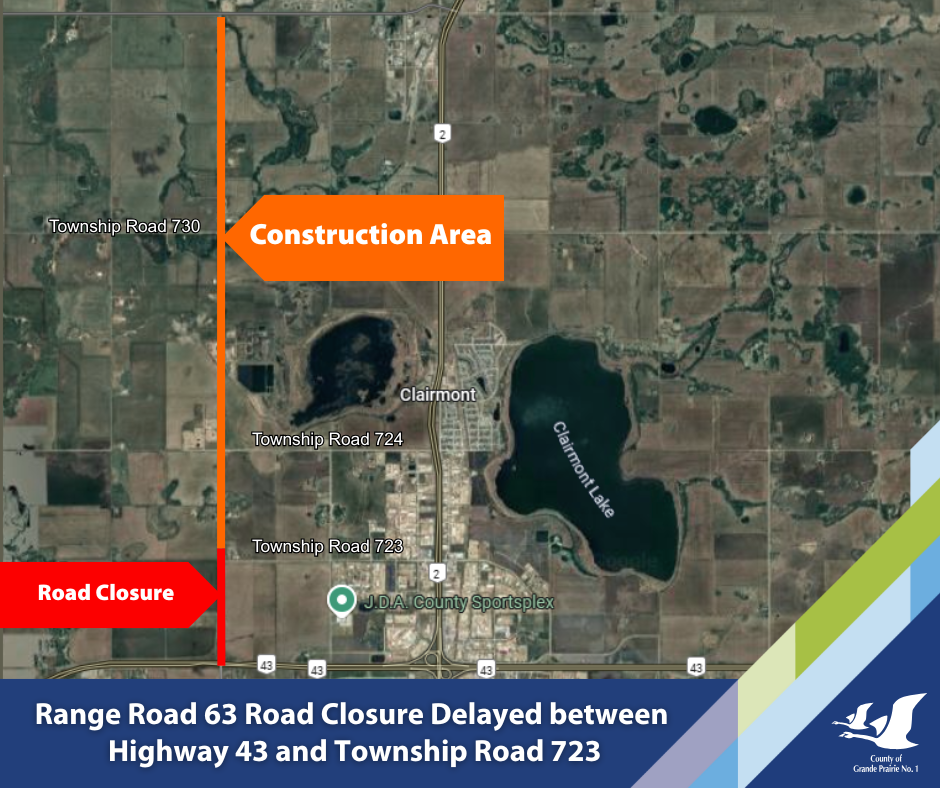 Satellite map with construction zones outlined in orange and red