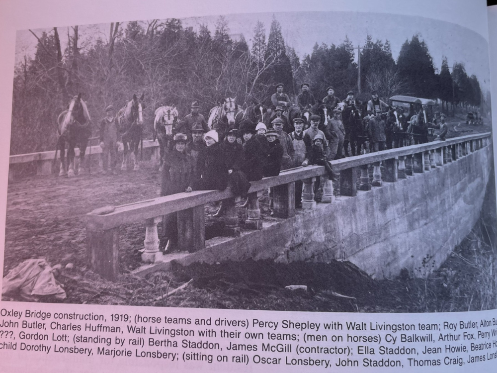 A page from a book showing the original bridge over the Lonsberry Drain