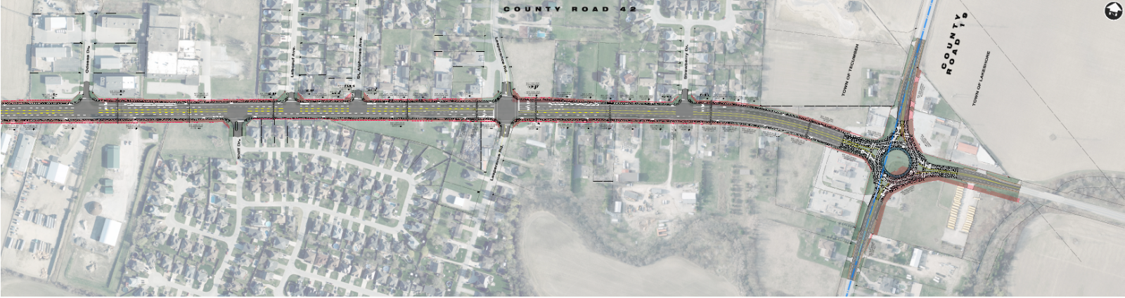 An overview map of the County Road 42 project from County Road 19 west.