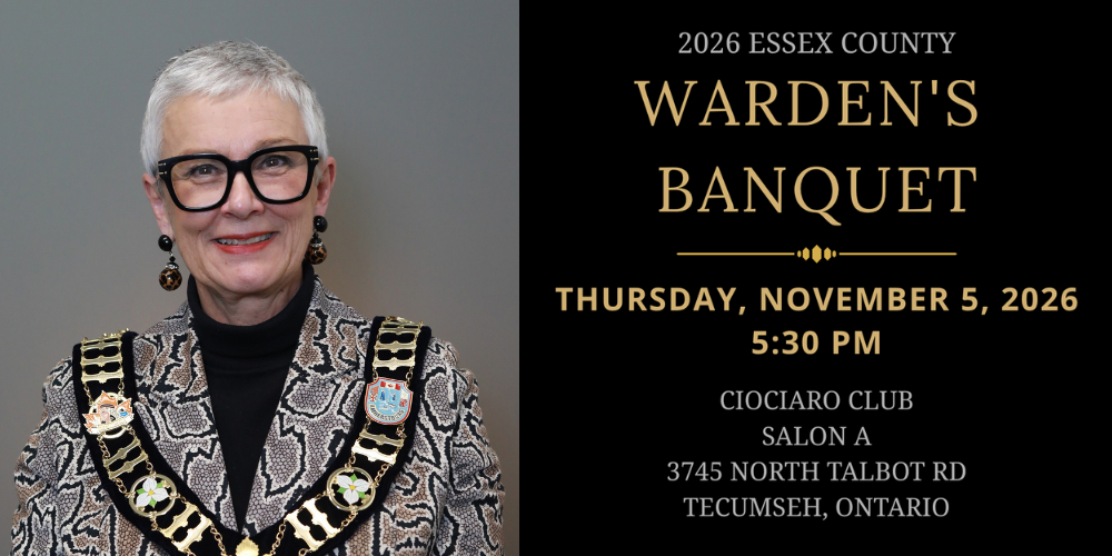 Warden Hilda MacDonald and words announcing that the Warden's Banquet is set for Thursday, Nov. 5, 2026, at 5:30 p.m. at the Ciociaro Club.