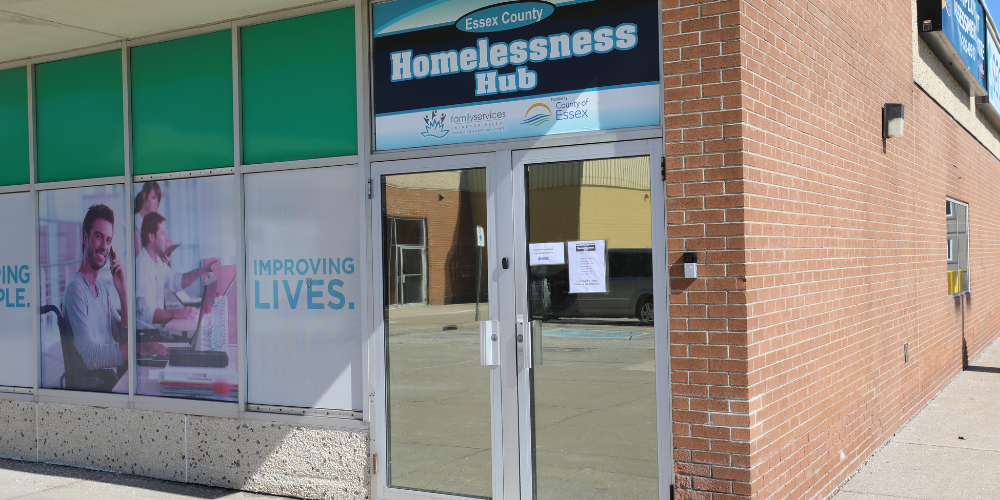 The outside doors of the Homelessness Hub