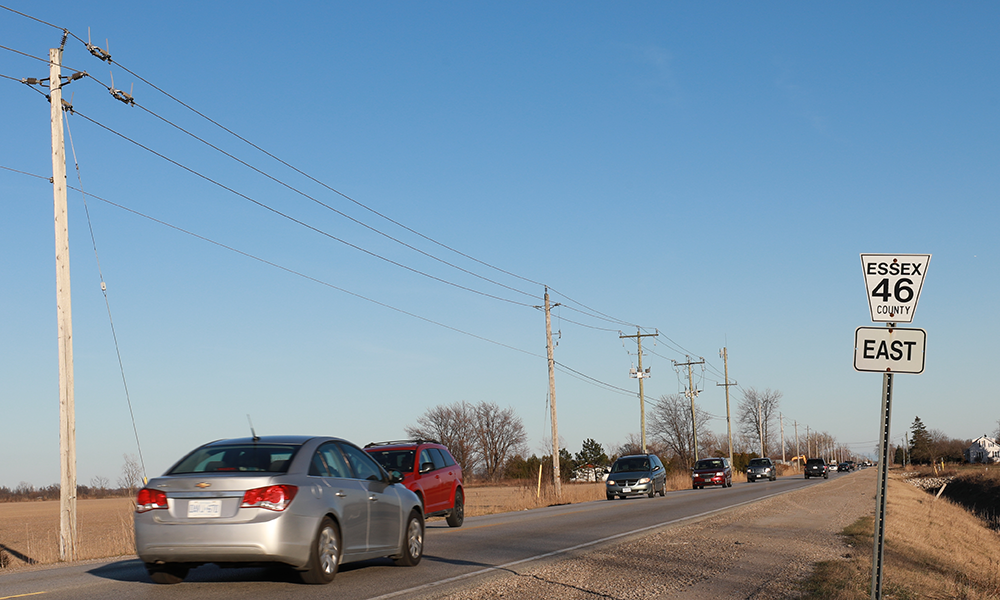 Traffic on County Road 46 in Tecumseh.