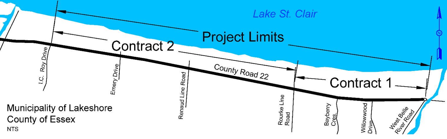 A map showing the locations of the two contracts to complete County Road 22 enhancements.