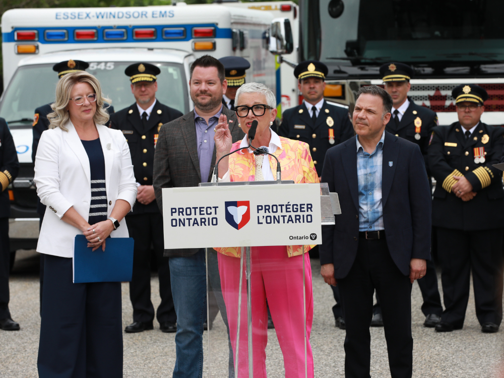 County of Essex Warden Hilda MacDonald speaks at the MNR press conference at the County of Essex Administration Building.