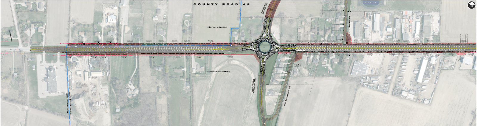 An overview map of the project on County Road 42 from the Windsor boundary to east of County Road 43.
