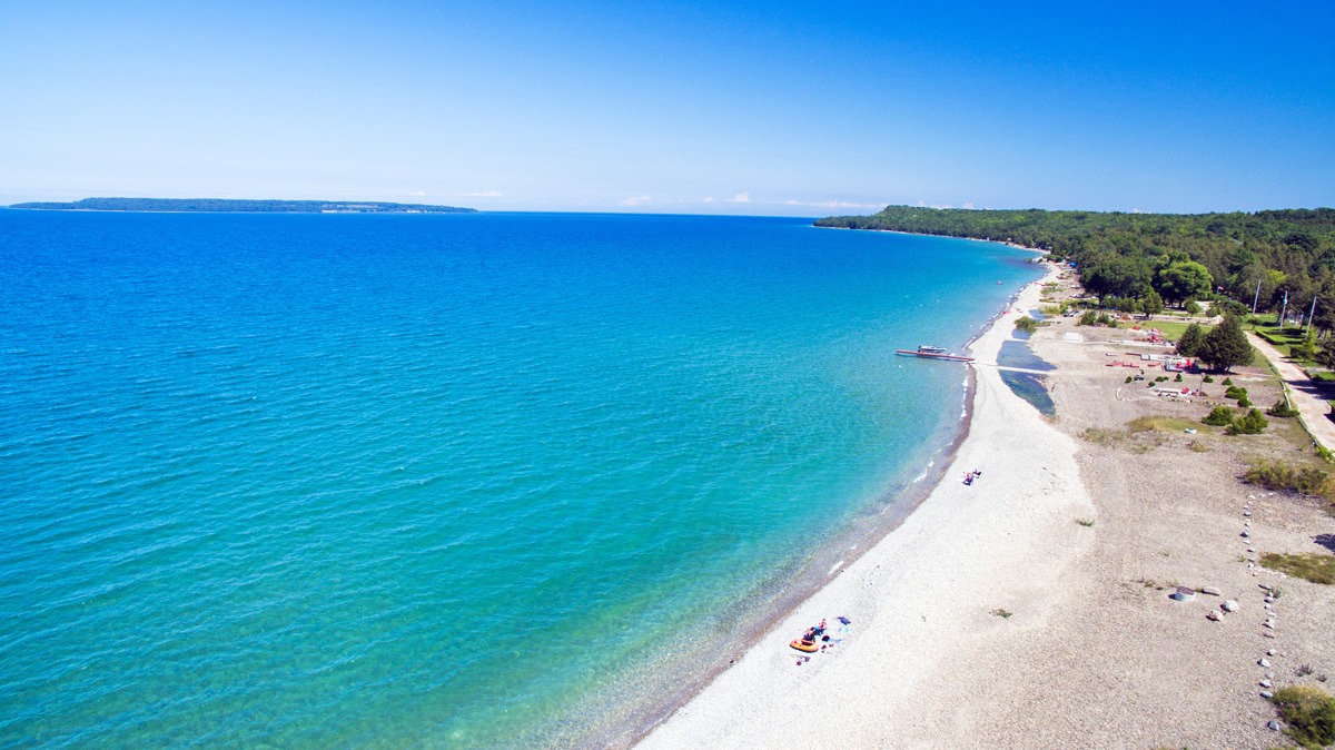 Drone view of a stoney beach