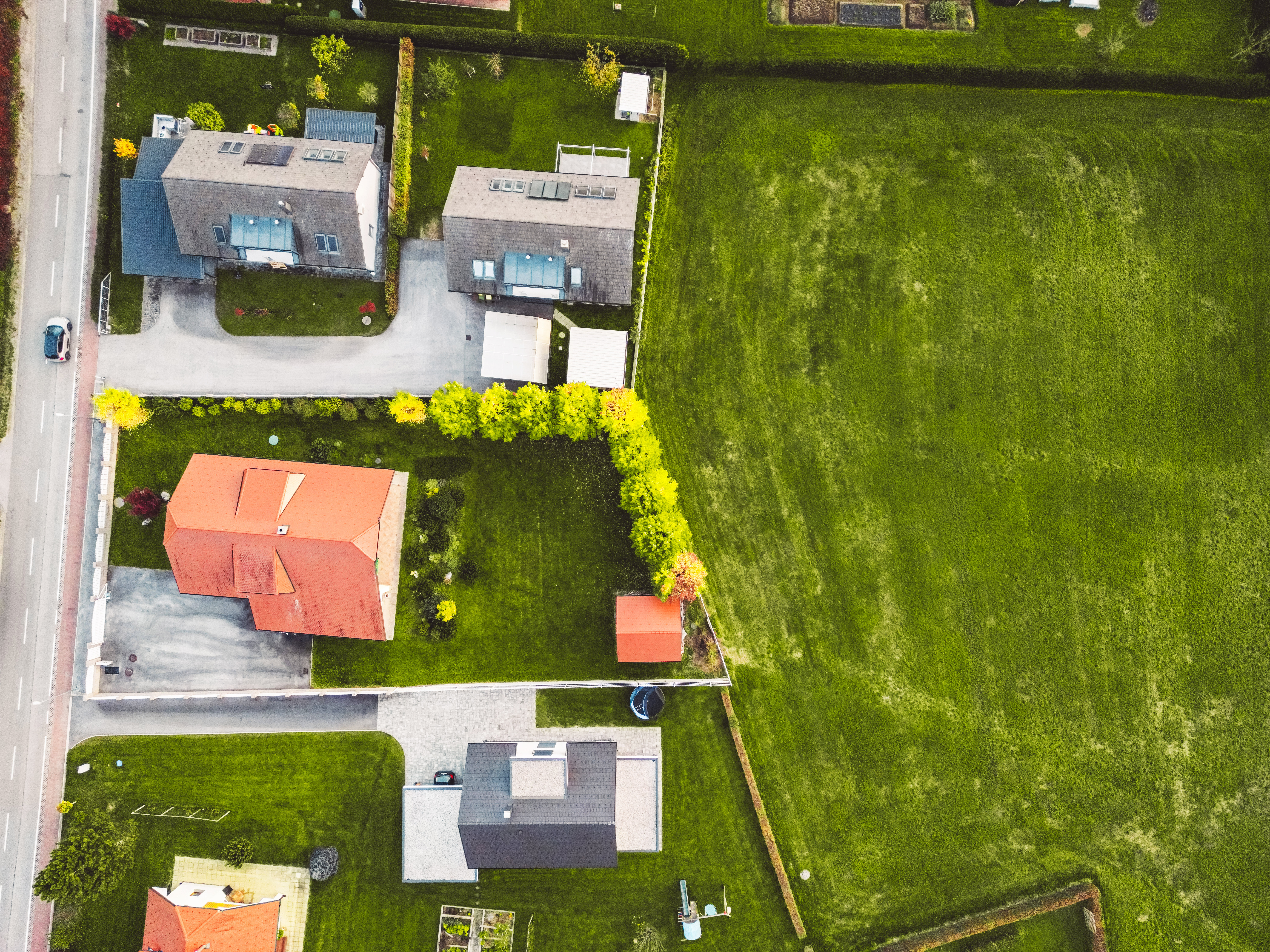 Top Down View Small Backyard Of Family Homes