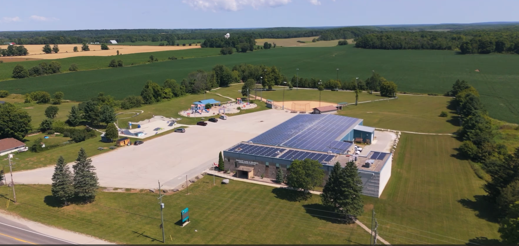 aerial view of shallow lake arena
