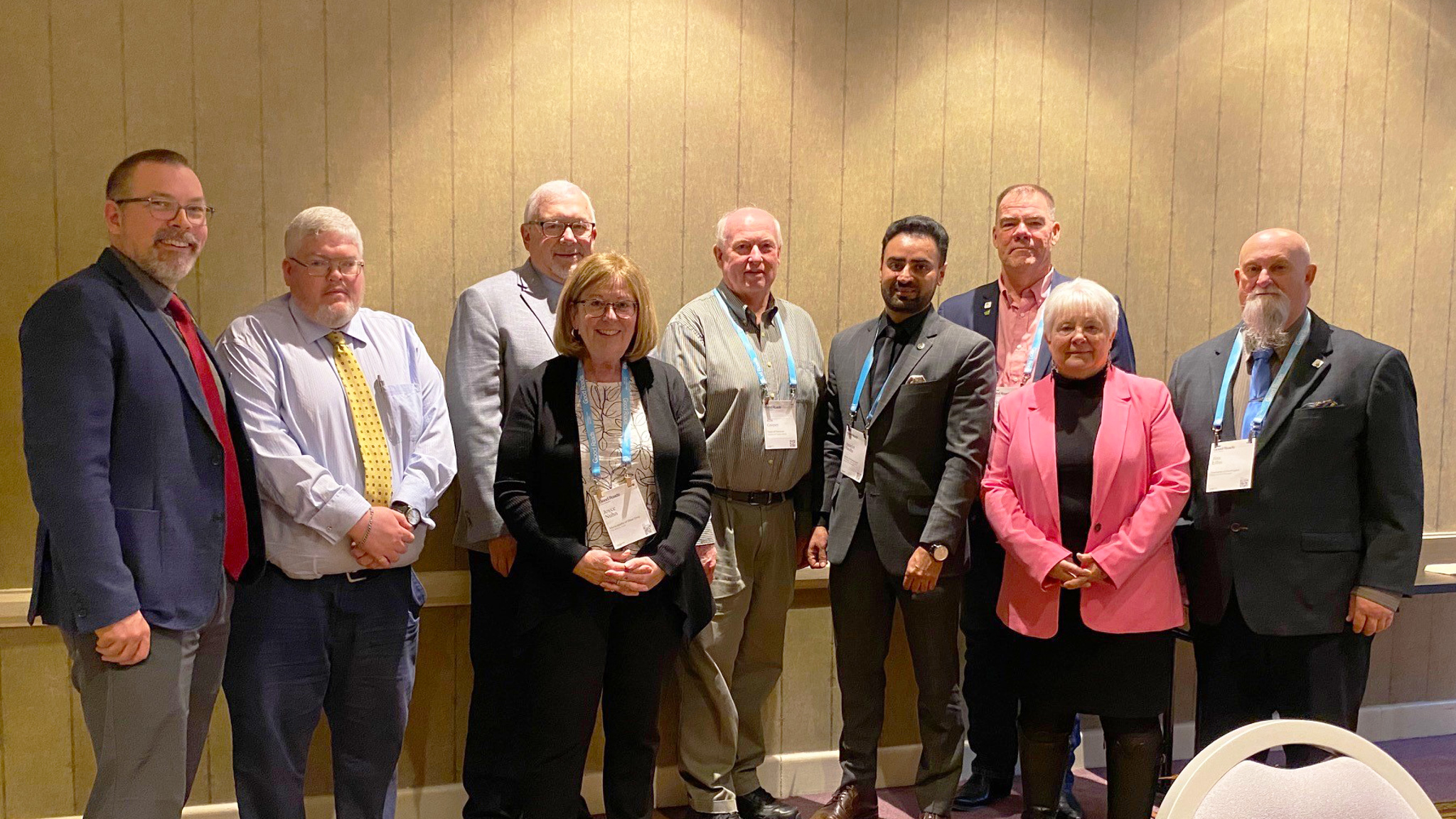 Delegation attendees pictured from left to right: Georgian Bluffs CAO Niall Lobley, West Grey Director of Public Works Geoff Aitken, Hanover Deputy Mayor Warren Dickert, West Grey Councillor Joyce Nuhn, Hanover Director of Public Works Ron Cooper, Parliamentary Assistant Sandhu, Grey County Warden/Southgate Mayor Brian Milne, Georgian Bluffs Mayor Sue Carleton, Southgate Manager of Public Works Jim Ellis.