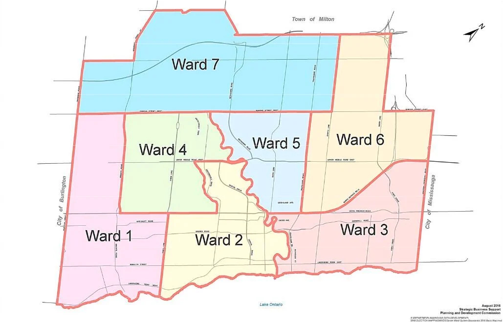 Map of the Wards in Oakville