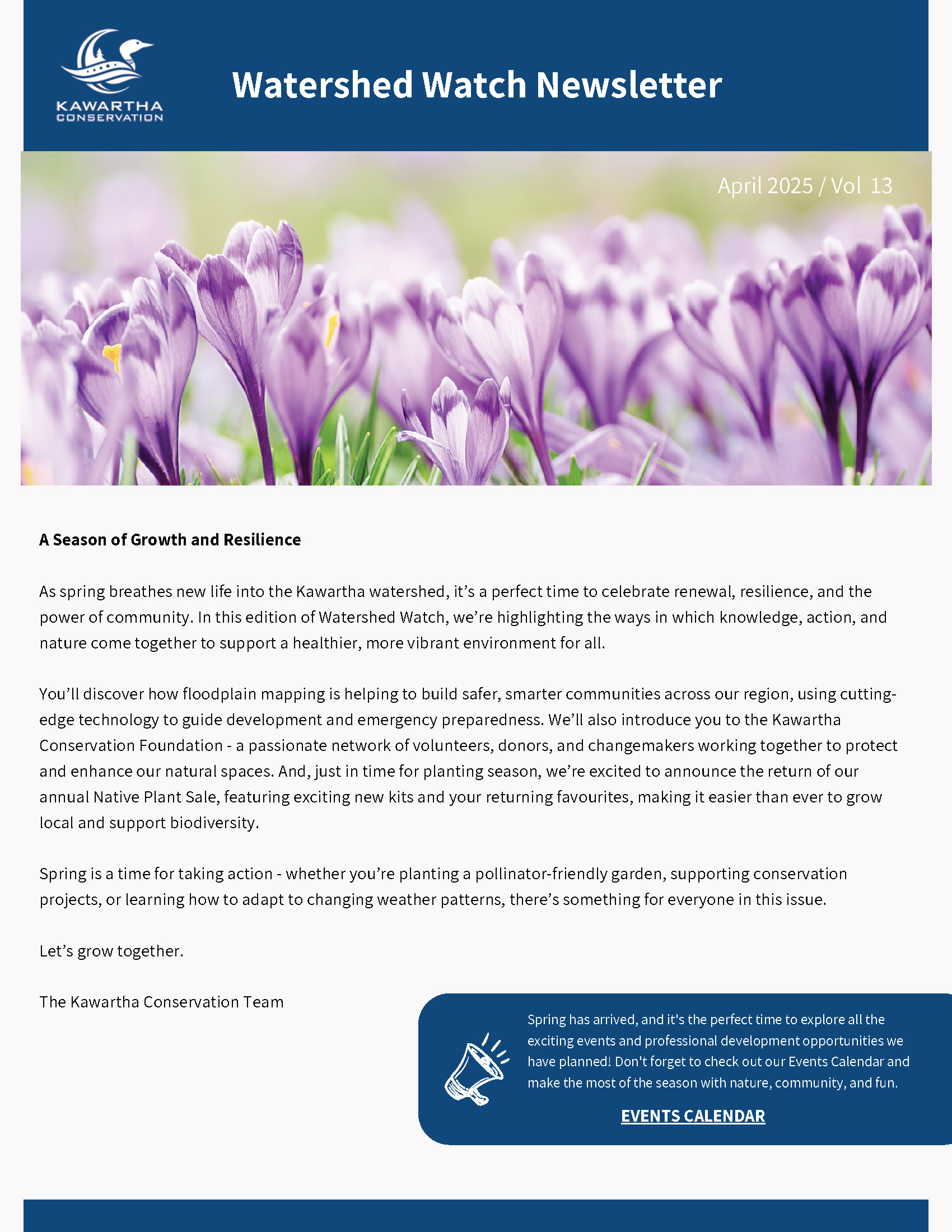 Cover of the April Edition of Watershed Watch Newsletter