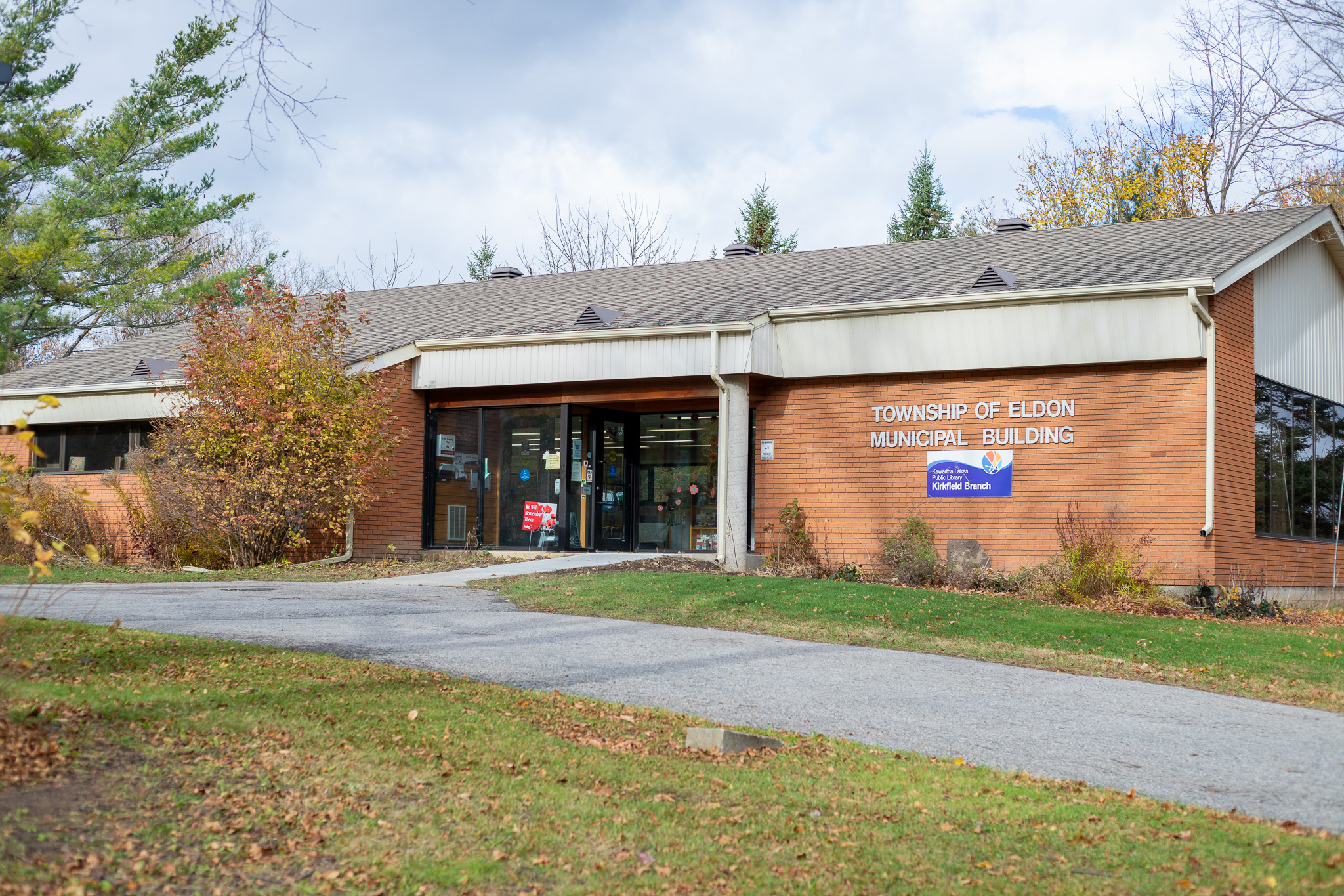 Outside the Kirkfield branch - Red brick bulding of the old Eldon township building