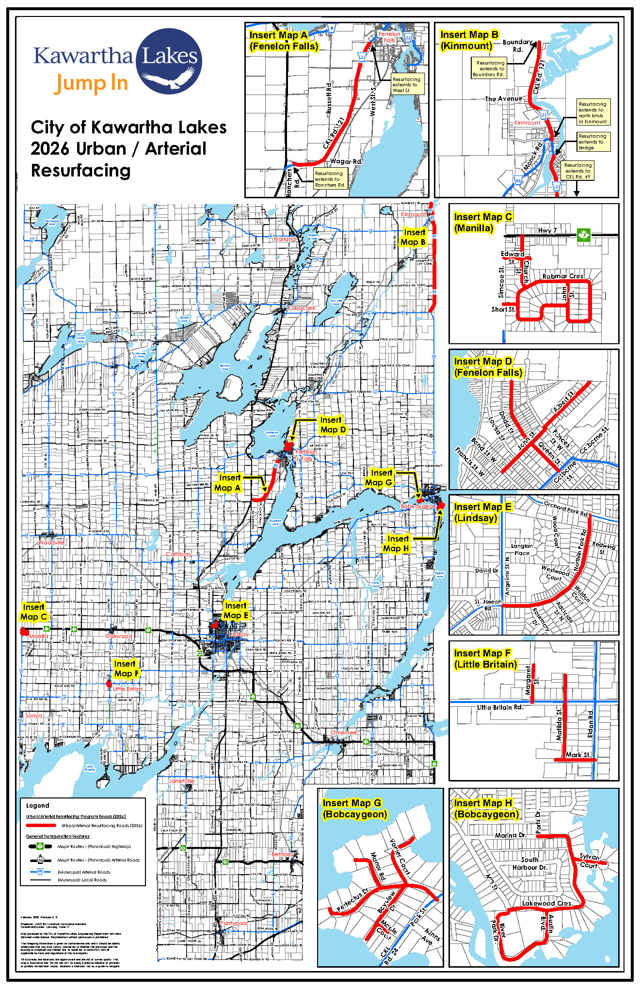Map of roads urban/arterial roads being resurfaced in 2026