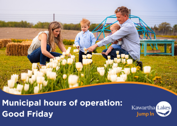 Municipal hours of operation for Good Friday with a family picking tulips