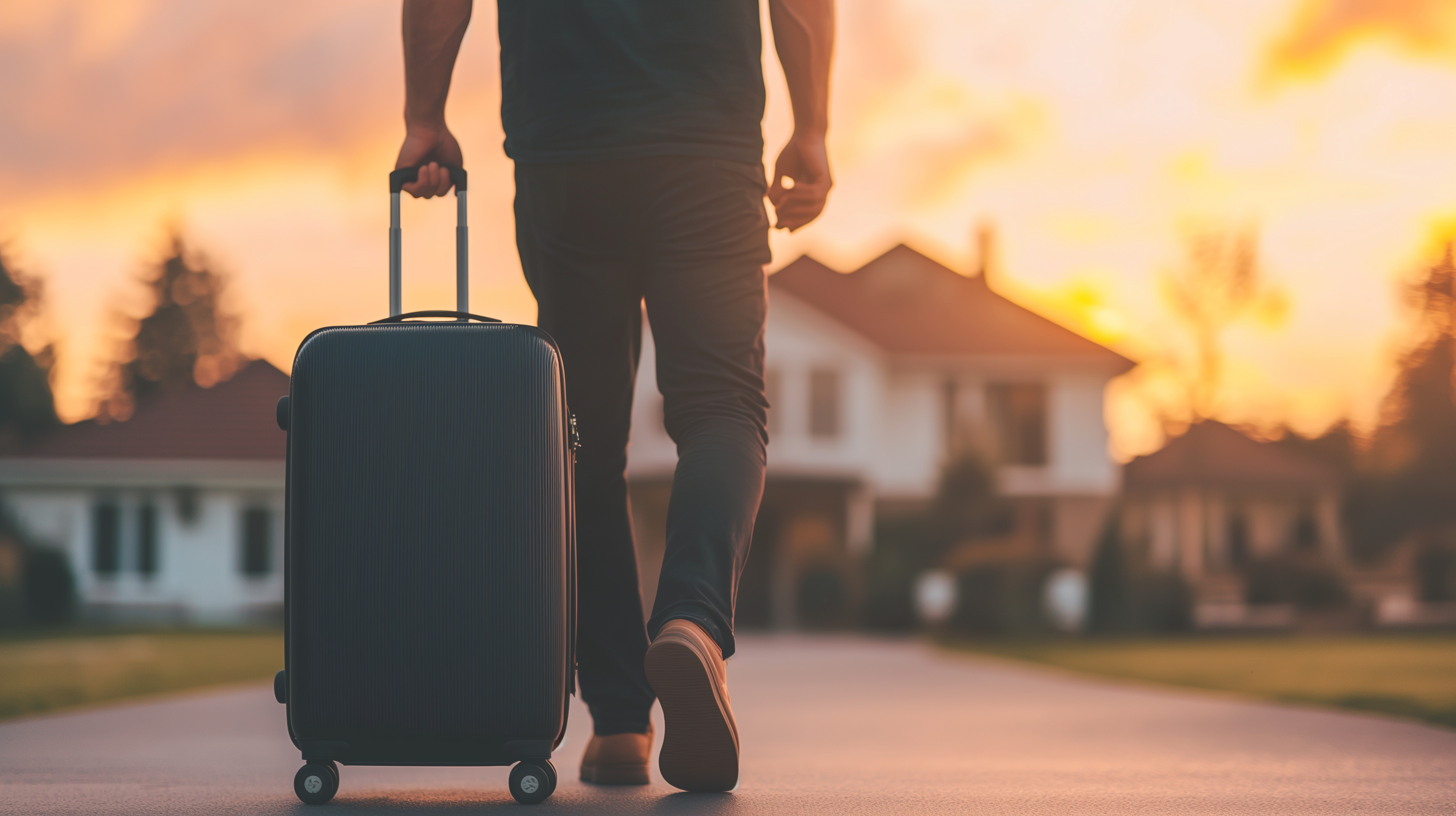 person arriving at a short term rental with a suitcase