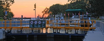 Bobcaygeon swing bridge at sunset