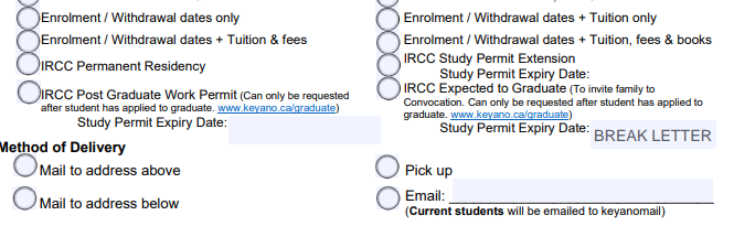 A part of the enrolment form