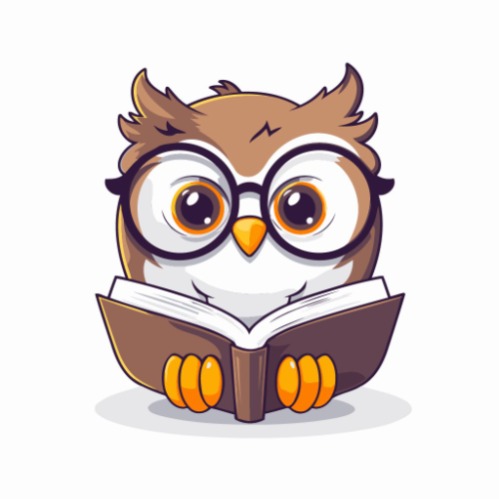 a cartoon owl reading a book