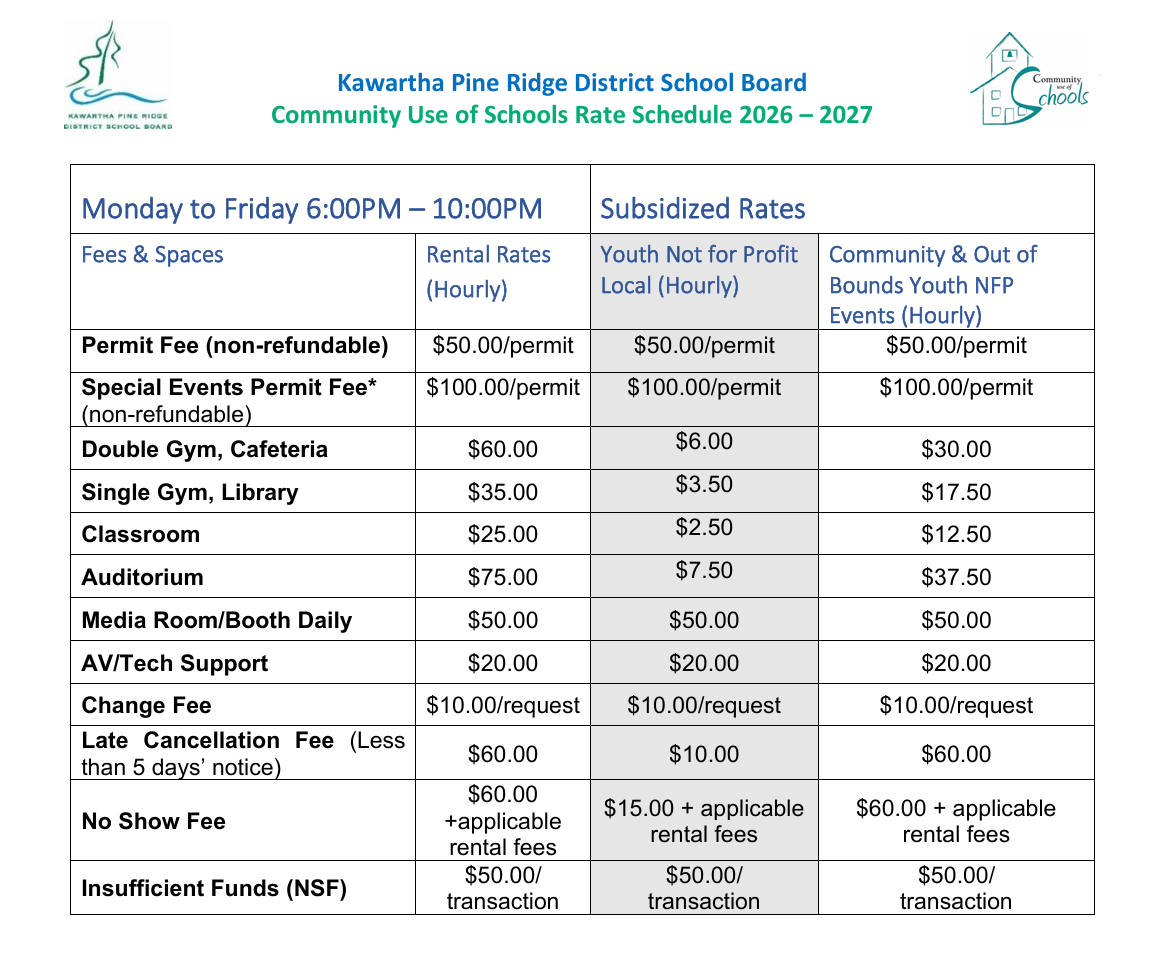 Community Use of Schools Rate Schedule 2026-2027-1