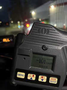 Laser radar displaying 101 km/h
