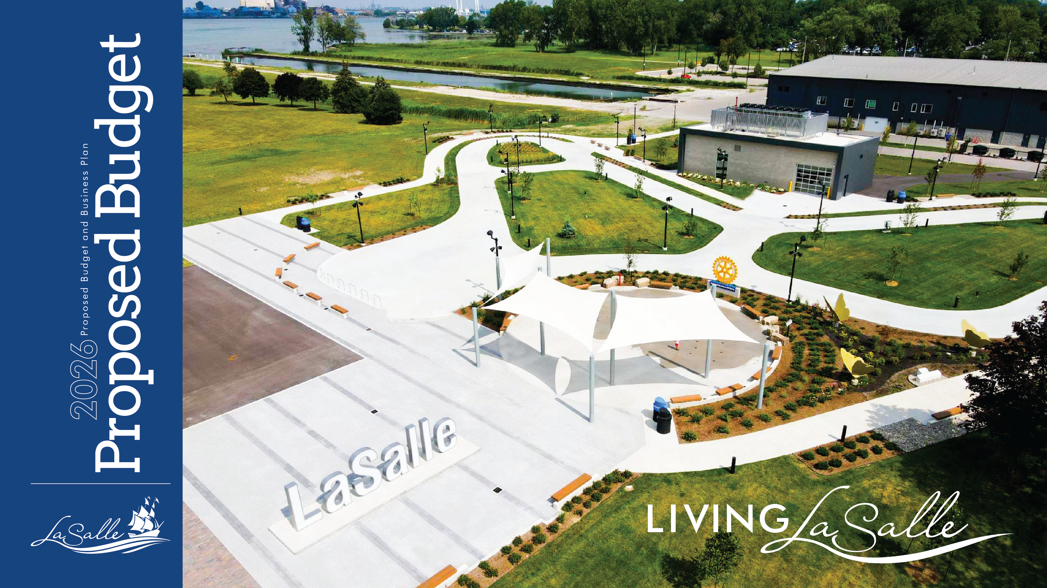 Photo of trail at a park with graphics about the 2026 Proposed Budget