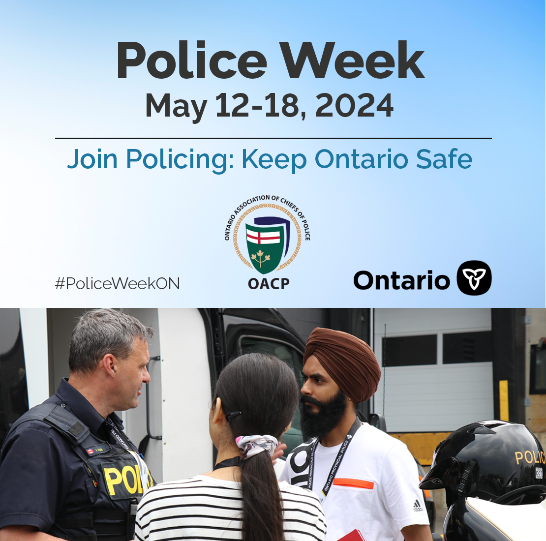 Police week poster with police officer and people