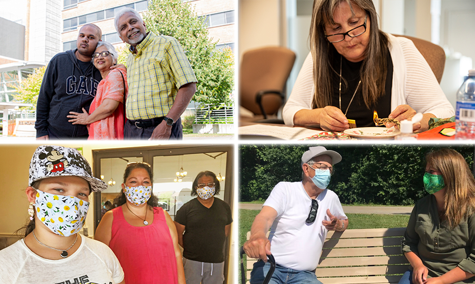 Collage of four images: one doctor and three groups of people representing community advisory panels