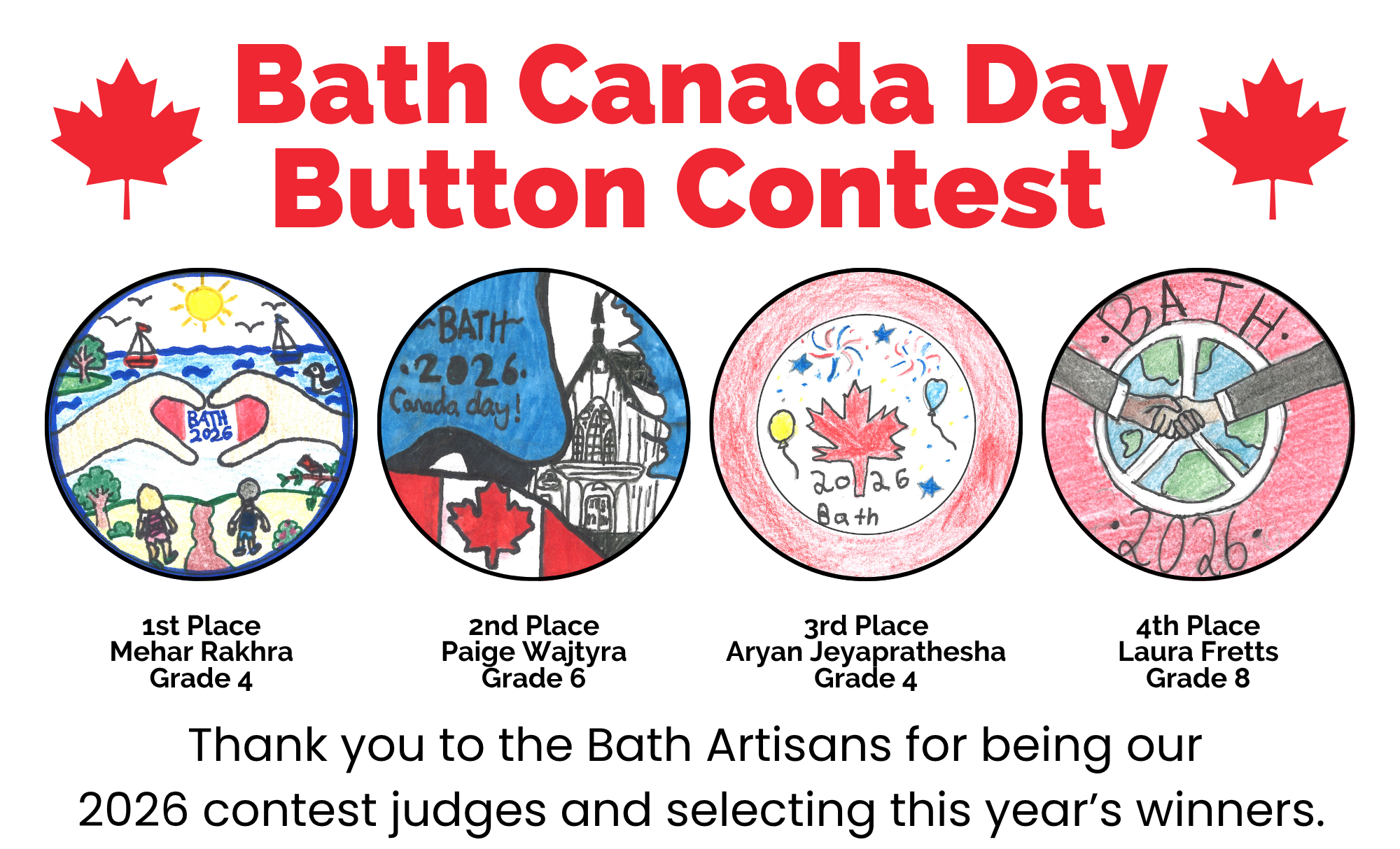 winning buttons for Bath Canada Day contest
