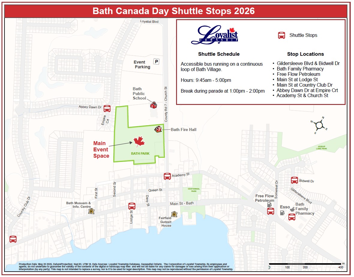 Shuttle route for Bath Canada Day