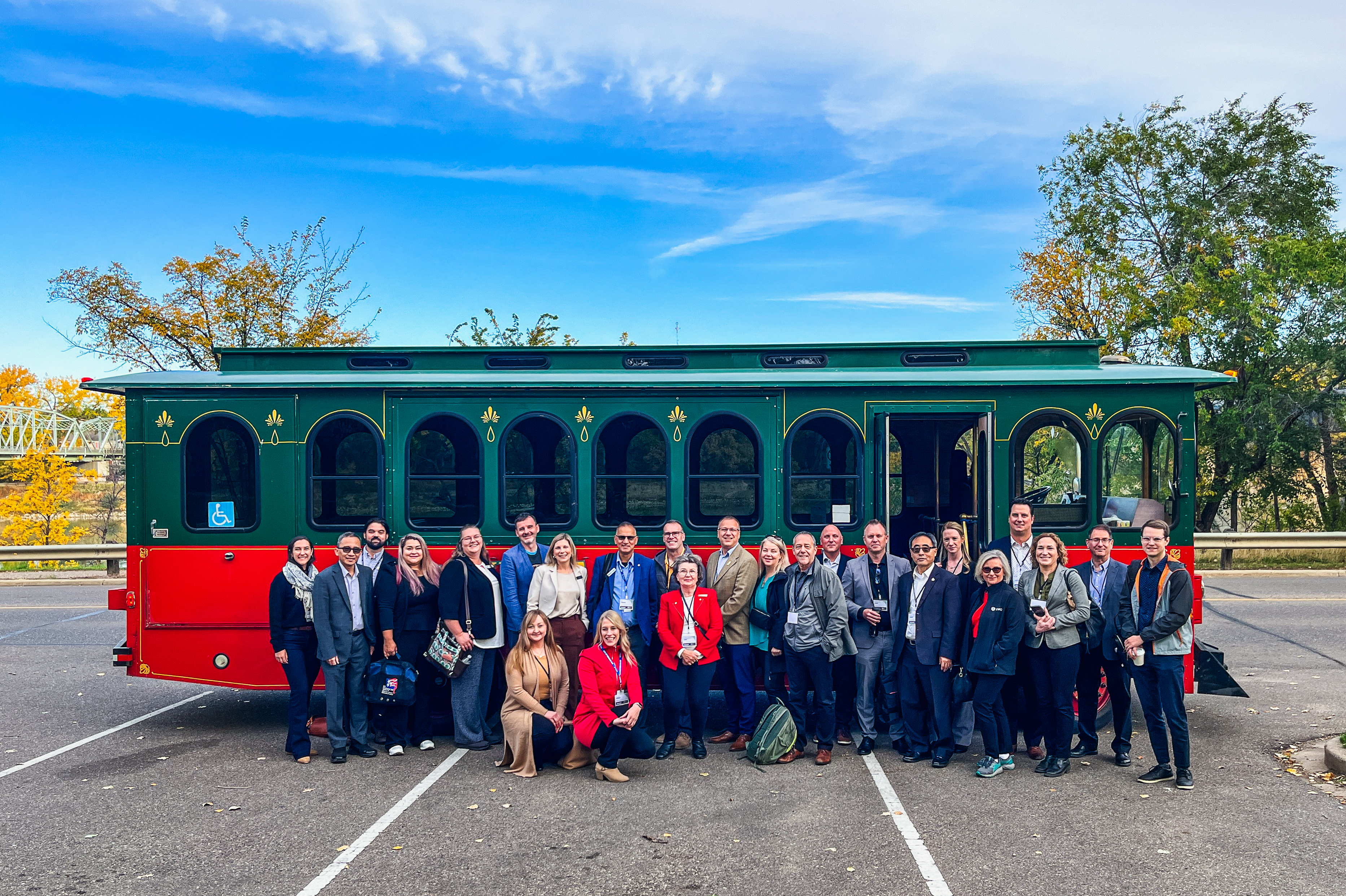 Tour group photo in front of the Sunshine Trolley