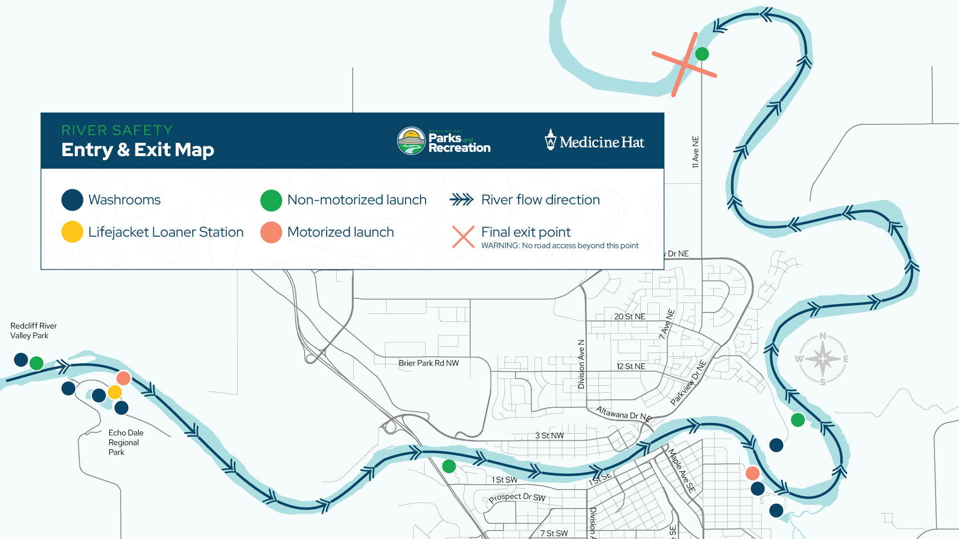 River Safety - Entry and Exit Points Map