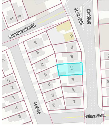 Location map of 215 Park St N