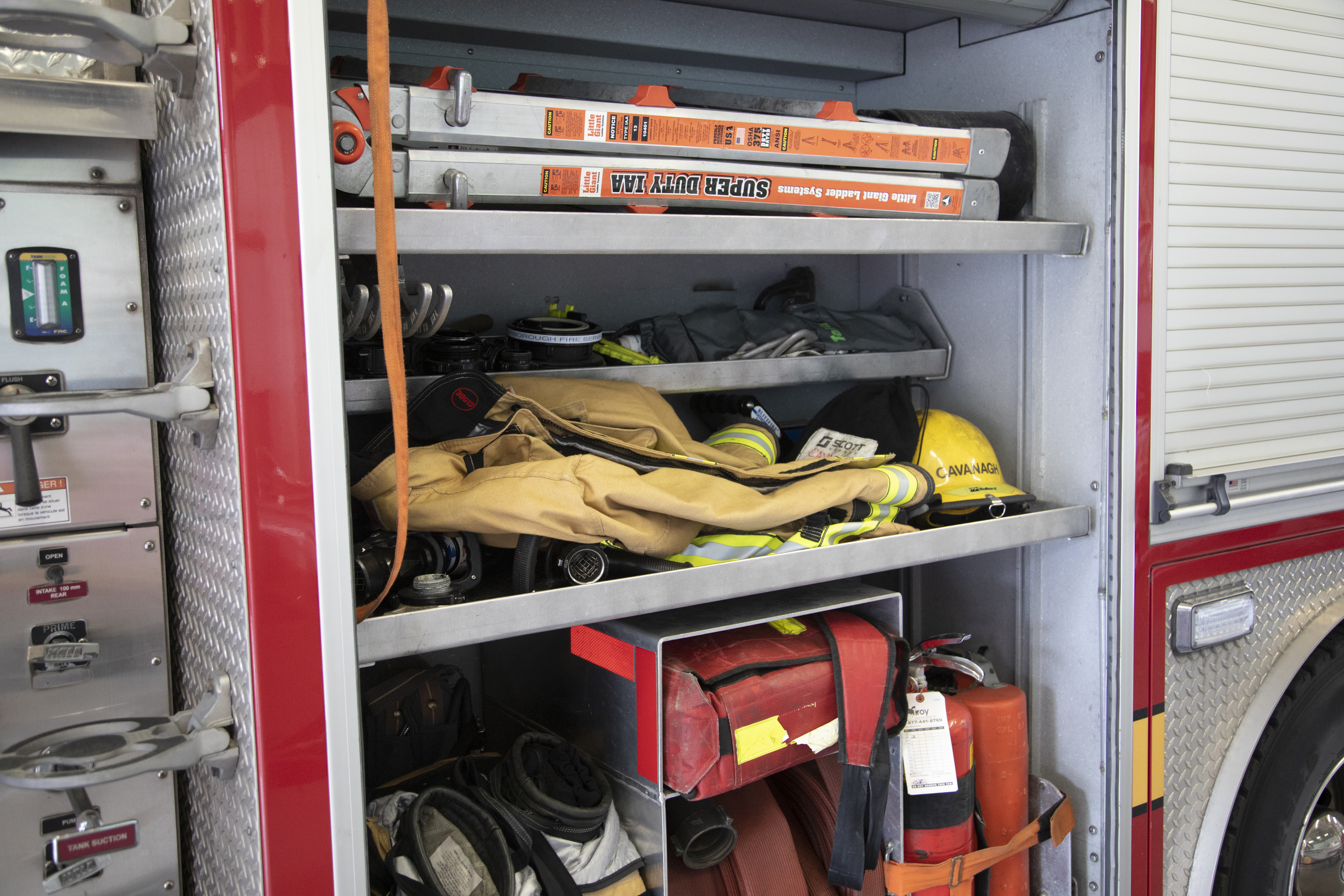 Fire fighter equipment in a locker