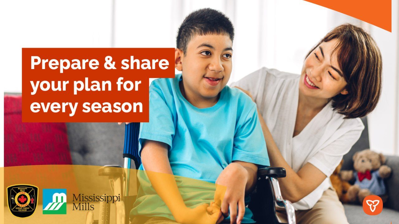 Graphic with photo of two smiling people, a woman and a child in a wheelchair