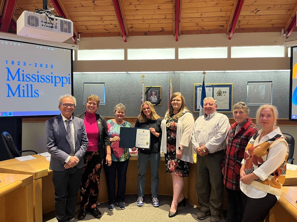 Members of Mississippi Mills Council with Isabel Lowry