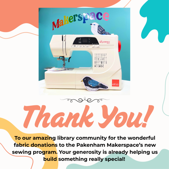 Graphic thanking community for support with MMPL Makerspace sewing program
