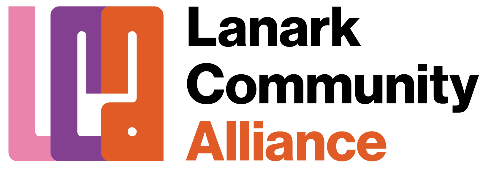 Pink, purple, orange and black logo with text 'Lanark Community Alliance'