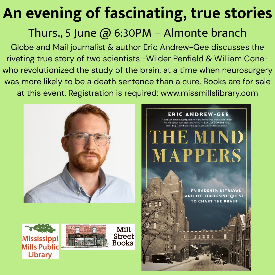 Graphic promoting author talk at MMPL on June 5