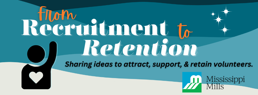 Banner for Community Organization Networking Lunch. Text reads 'From Recruitment to Retention: Sharing ideas to attract, support, & retain volunteers.'