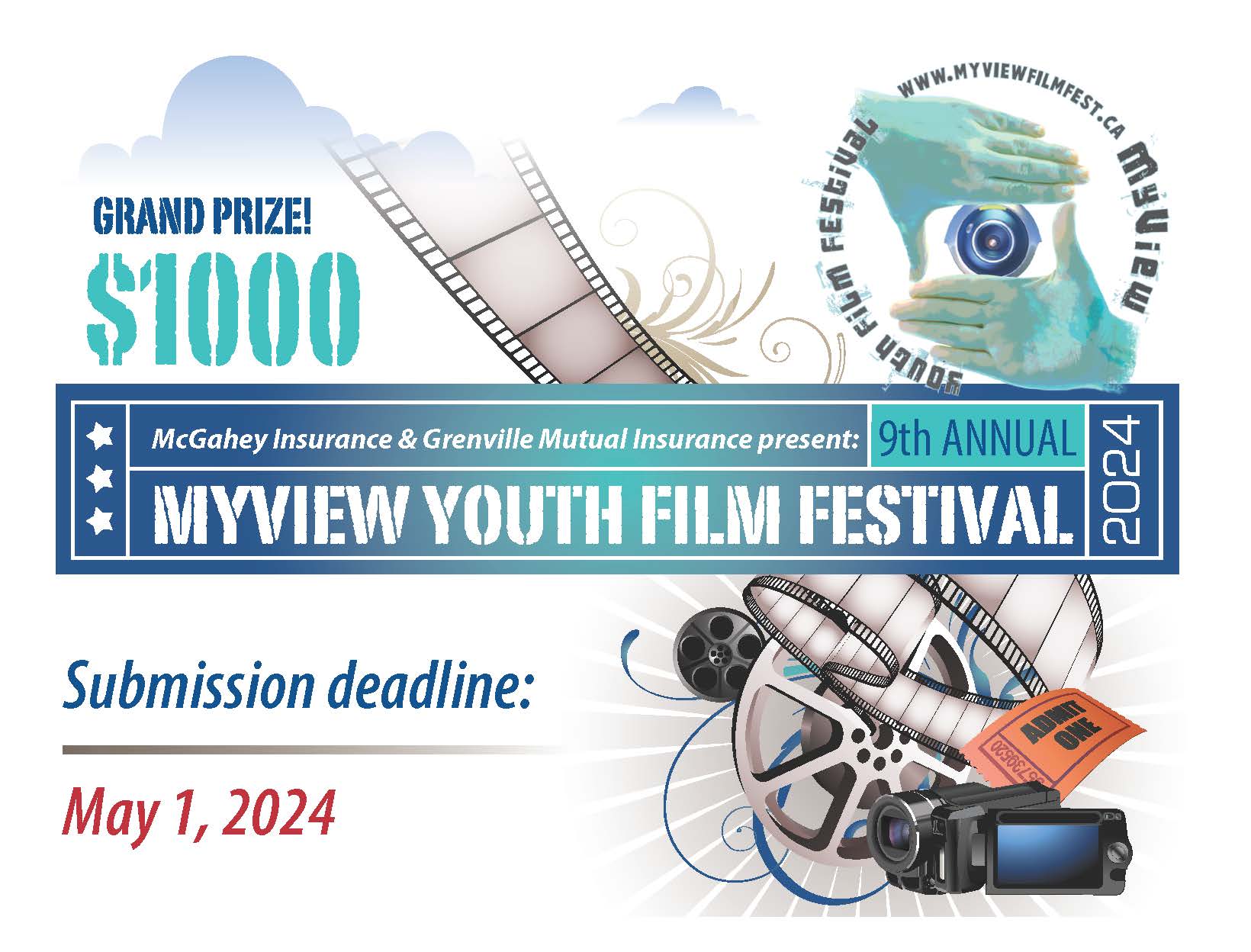 Graphic featuring film reel with text 'MyView Youth Film Festival'