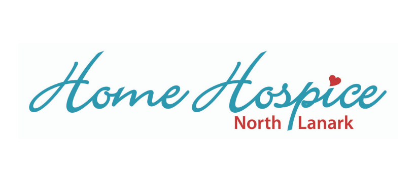 Blue and red text logo reading 'Home Hospice North Lanark' with a red heart over the 'I' in hospice