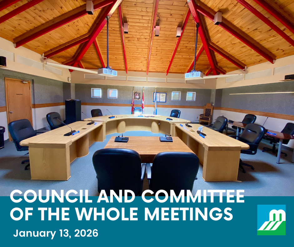 Photo showing empty Council Chambers and the text 'Council and Committee of the Whole Meetings - January 13, 2026'