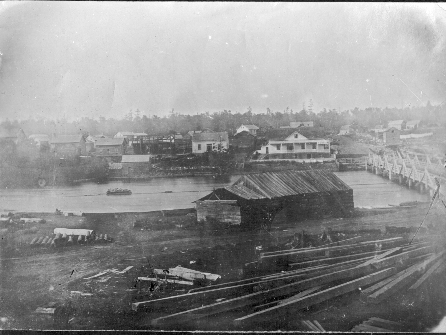 Black and white photo of Shipman's Lumber Yard