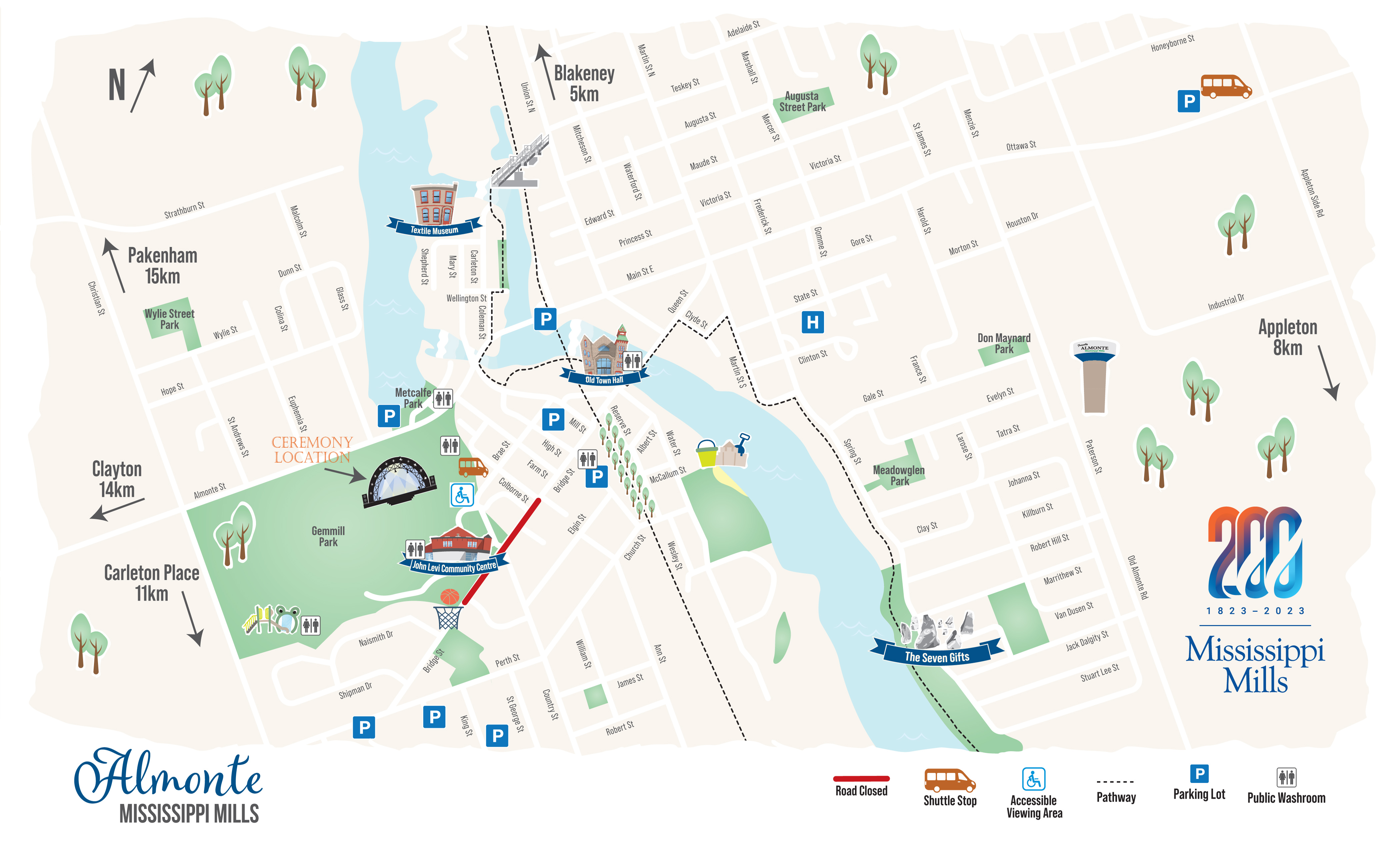 Map showing parking options in Almonte