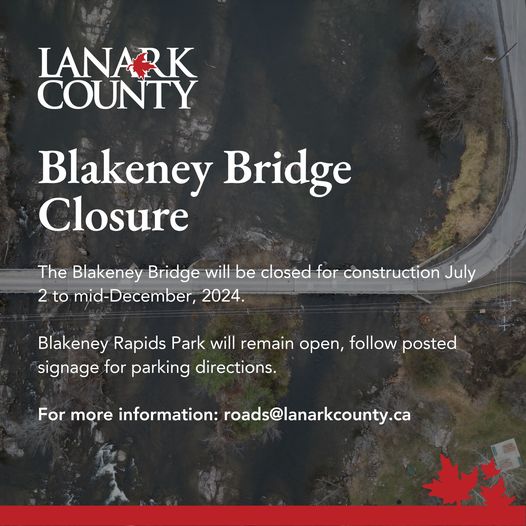Graphic with text 'Blakeney Bridge Closure'