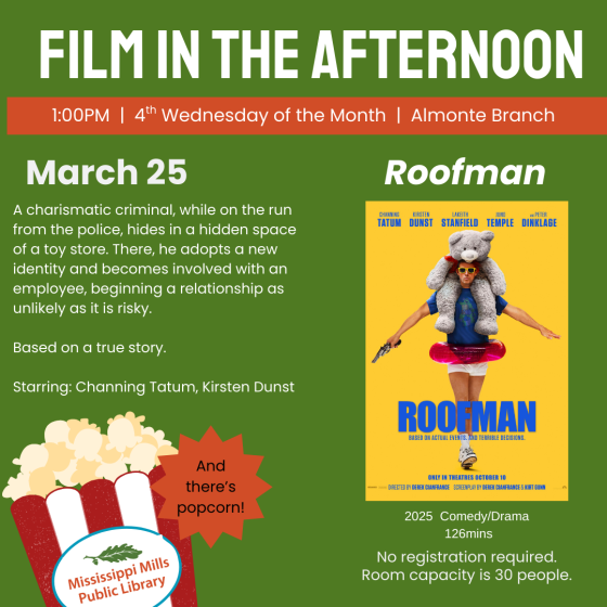 Graphic promoting March Film in the Afternoon event at MMPL