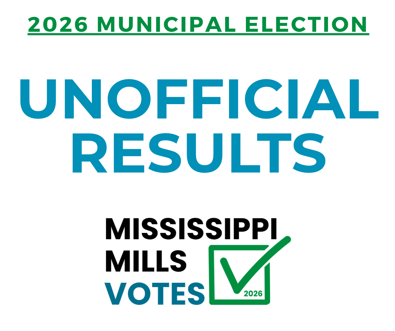 Graphic with text '2026 Municipal Election - Unofficial Results.'