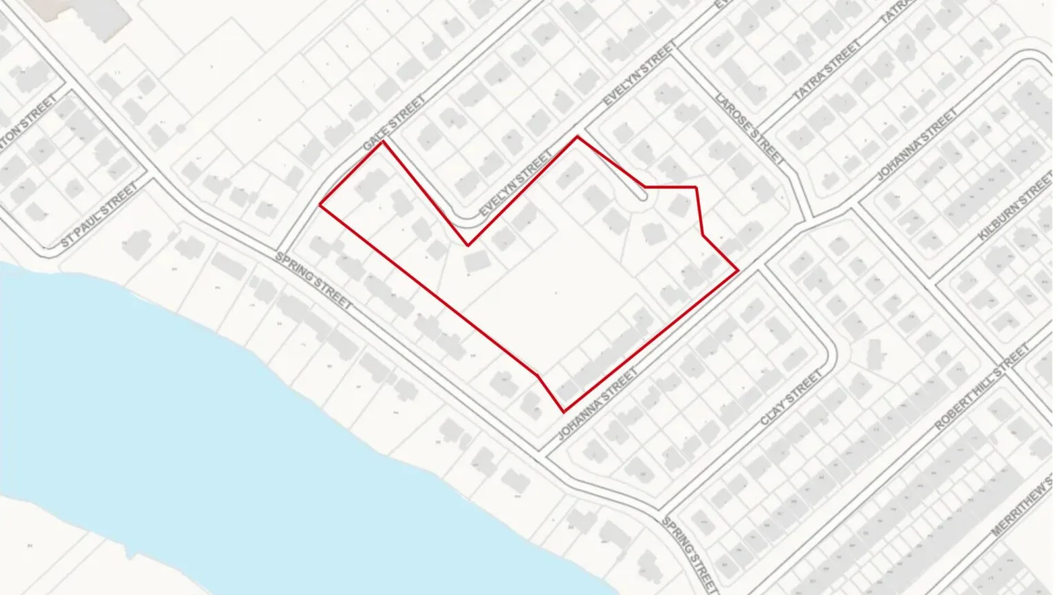 Map graphic of a neighbourhood with an area outlined in red